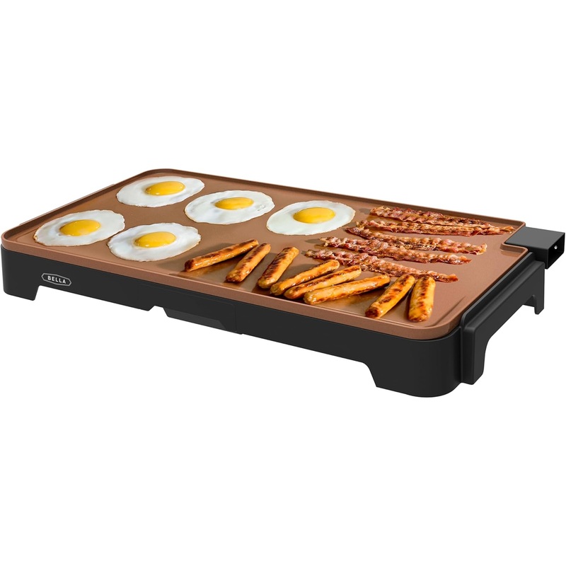 BELLA XL Electric Ceramic Titanium Griddle, Make 15 Eggs At Once, Healthy-Eco Non-stick Coating, Hassle-Free Clean Up, Large Submersible Cooking Surface, 12 x 22, Copper/Black | Bigbigmart.com