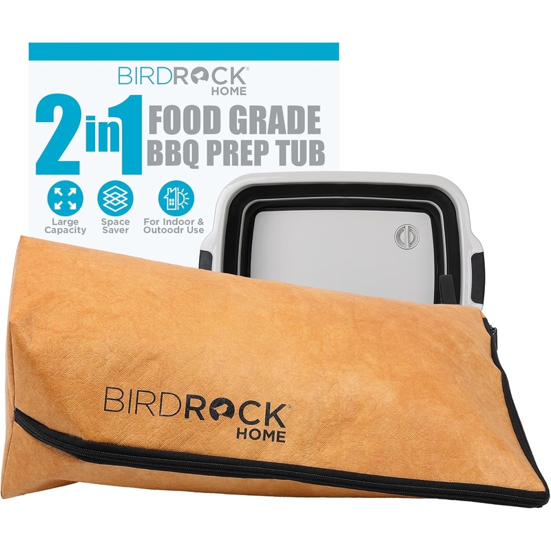 BIRDROCK HOME Collapsible Large BBQ Prep Tub & BBQ Resting Bag – Multi-Function Grill Caddy w/Colander & Lid, Portable Silicone Dish Bowl for Picnic, Tailgate, Camping – Orange & Brown | Bigbigmart.com