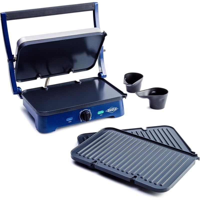Blue Diamond Electric Contact Griddle, Healthy Ceramic Nonstick, PFAS & PFOA-Free, Open Flat Design, Metal Utensil Safe, Drip Tray, Dishwasher Safe Removable Plates, Adjustable Temperature, Blue | Bigbigmart.com