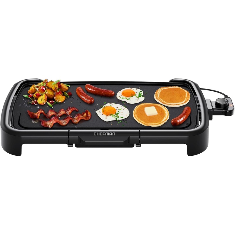Chefman XL Electric Griddle with Removable Temperature Control, Immersible Flat Top Grill, Burger, Eggs, Pancake Griddle, Nonstick Extra Large Cooking Surface, Slide Out Drip Tray, 10 x 20 Inch | Bigbigmart.com