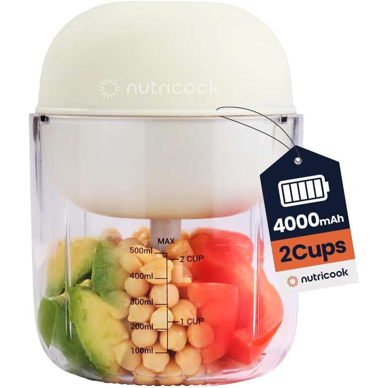 Choppi Cordless Electric Vegetable Chopper & Mini Food Processor for Dicing, Shredding, Mincing, and Puree, Portable and Rechargeable, 2-Cup, 500 mL, 4000 mAh Battery, Blue | Bigbigmart.com
