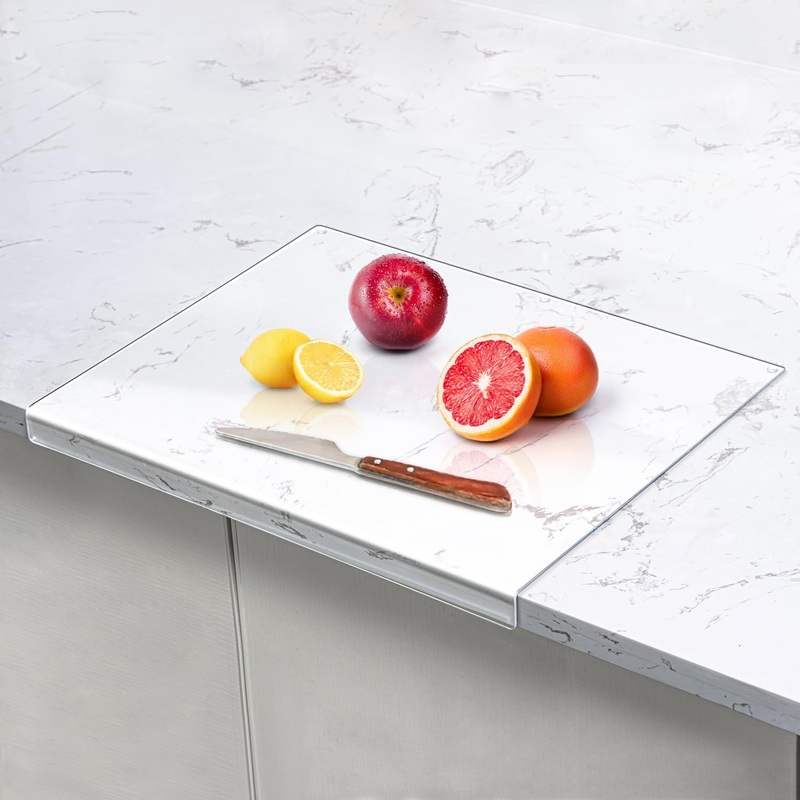 Clear Cutting Board for Countertop, 18×16 Inch Acrylic Cutting Board with Counter Lip, Non Slip Large Cutting Boards for Kitchen Utensils, Kitchen Decor, House Warming Gifts New Home | Bigbigmart.com