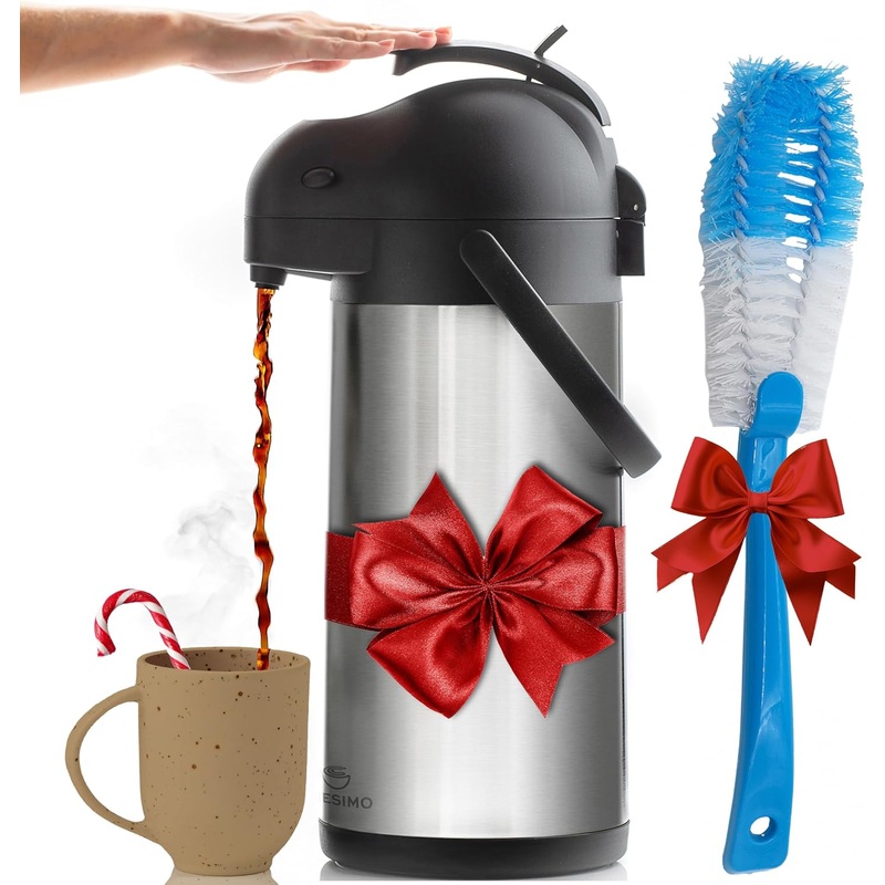 Coffee Carafe Airpot & Cleaning Brush – 101oz / 3L Airpot 36 Hours Hot or Cold Drink – Coffee Carafes for Keeping Hot Extra Large – Coffee Dispenser with Pump, Hot Water Dispenser – Cresimo | Bigbigmart.com