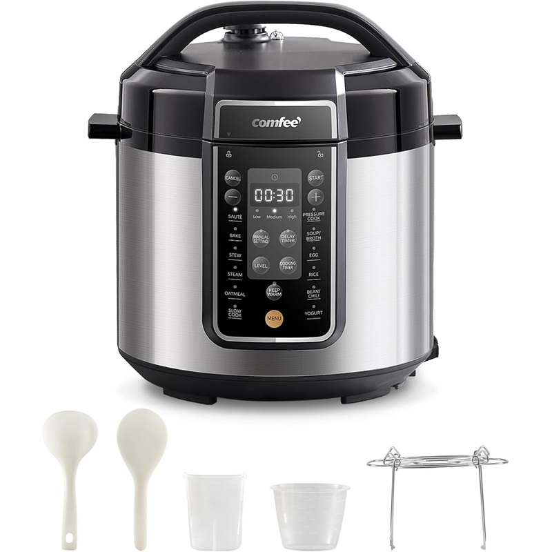 COMFEE Pressure Cooker 6 Quart with 13 Cooking Functions, Olla de Presion Non-Stick Pot Yogurt Maker Rice Cooker Slow Cooker Saut Steamer, Healthy Ceramic Inner Pot | Bigbigmart.com