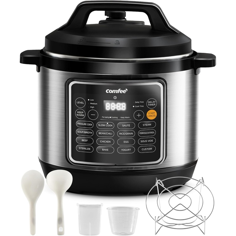 COMFEE Pressure Cooker 8 Quart with 16 Cooking Functions, Olla de Presion Non-Stick Pot Yogurt Maker Rice Cooker Slow Cooker Saut Steamer, Healthy Ceramic Inner Pot | Bigbigmart.com