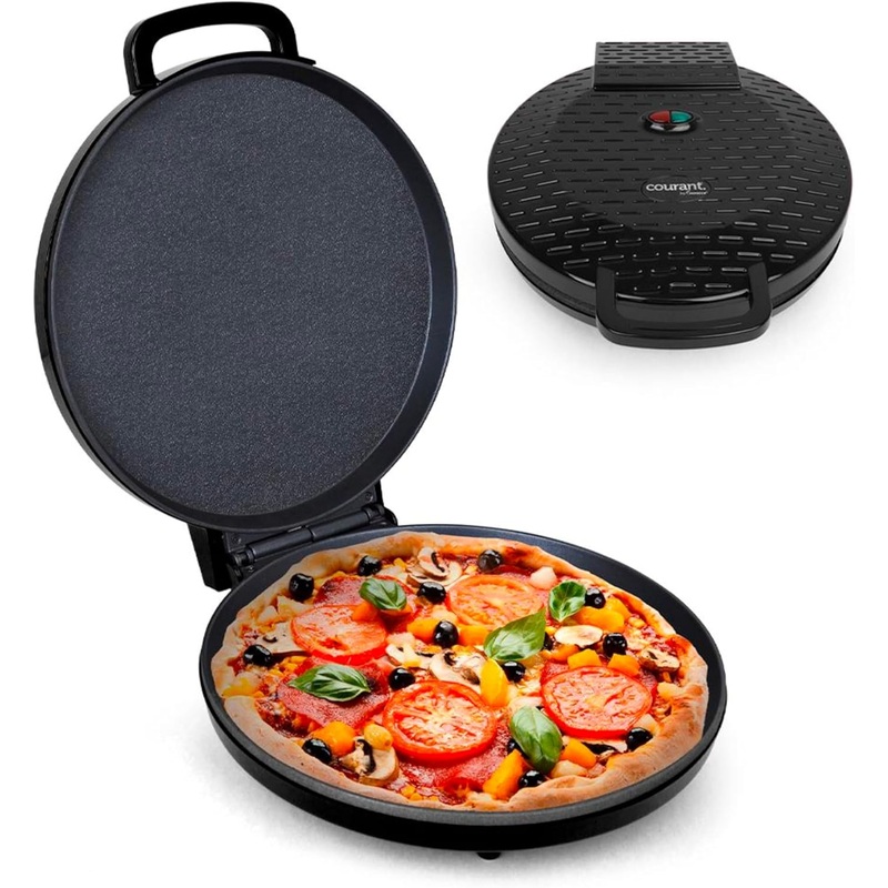 Courant Pizza Maker 12 inch Pizzas Machine, Newly improved Cool-touch Handle Non-Stick plates Pizza oven & Calzone Maker, Electric Countertop Oven for Home or School, 12 Indoor Grill/Griddle, Black | Bigbigmart.com