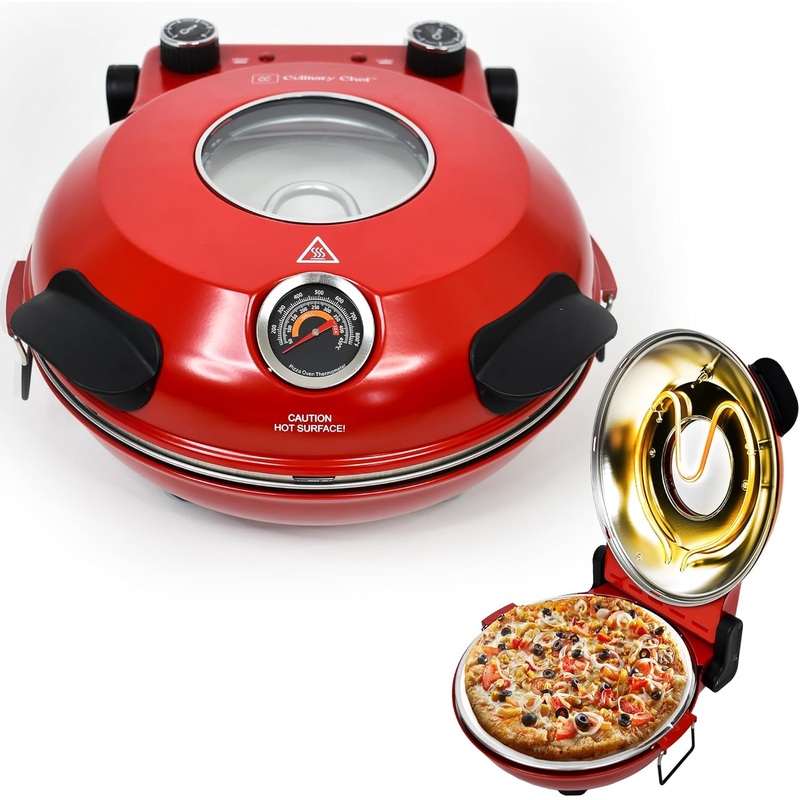CULINARY CHEF Electric Pizza Oven with Ceramic Stone, Viewing Window, Adjustable Heat Control, Timer and 1200W Baking Power, DIY Homemade Pizzeria, Large 12 Pie Capacity (Black) | Bigbigmart.com