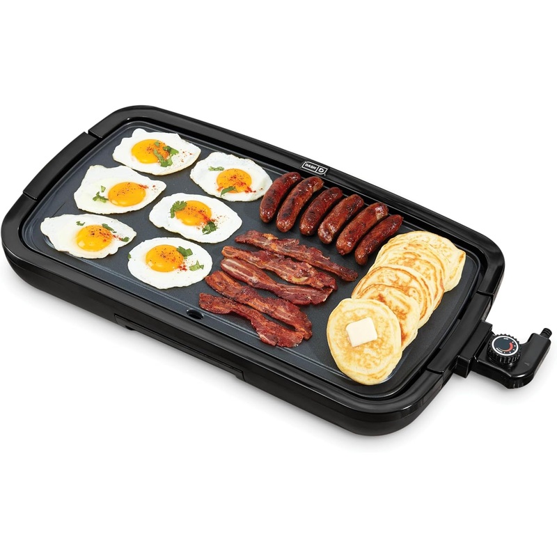DASH Deluxe Everyday Electric Griddle with Dishwasher Safe Removable Nonstick Cooking Plate for Pancakes, Burgers, Eggs and more, Includes Drip Tray + Recipe Book, 20 x 10.5, 1500-Watt – Aqua | Bigbigmart.com