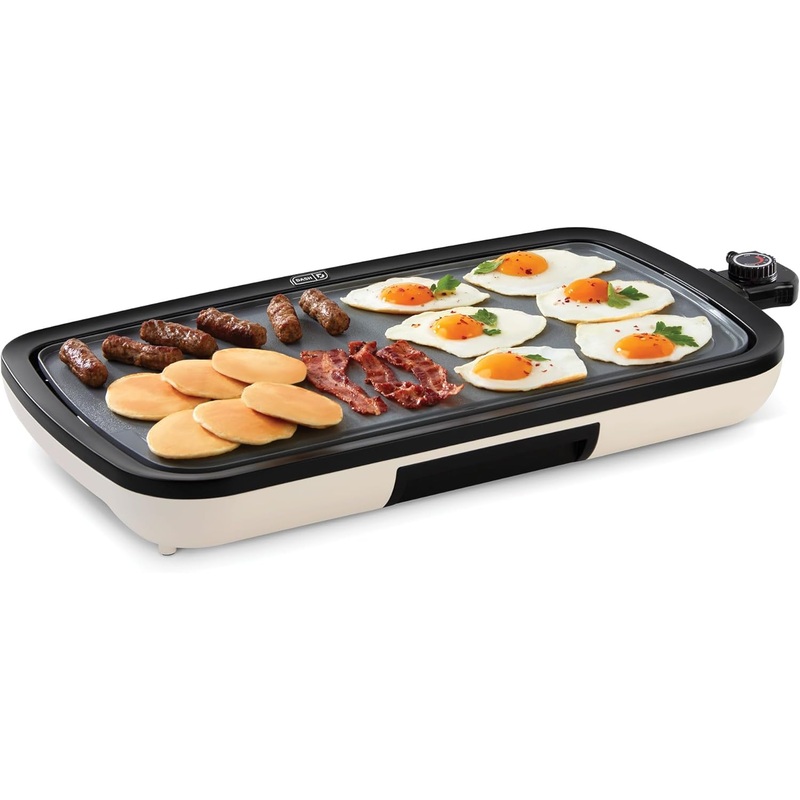 DASH Everyday Ceramic Electric Griddle for Pancakes, Burgers, Quesadillas, Eggs & other on the go Breakfast, Lunch & Snacks with Drip Tray + Included Recipe Book, 20in, 1500-Watt – Cream | Bigbigmart.com