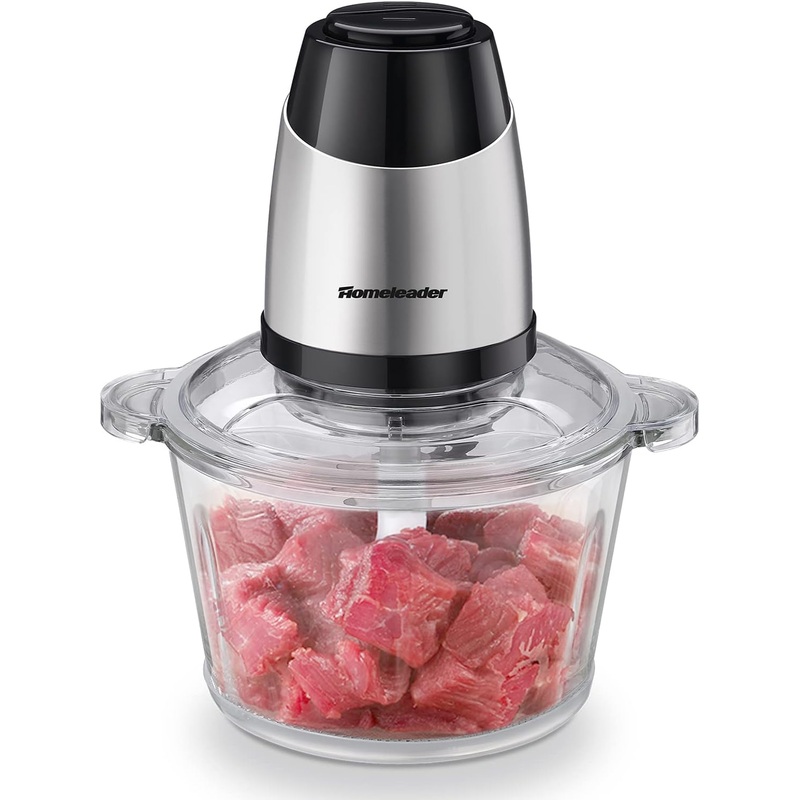 Electric Food Chopper, 8-Cup Food Processor by Homeleader, 2L Glass Bowl Grinder for Meat, Vegetables, Fruits and Nuts, Stainless Steel Motor Unit and 4 Sharp Blades, 300W | Bigbigmart.com
