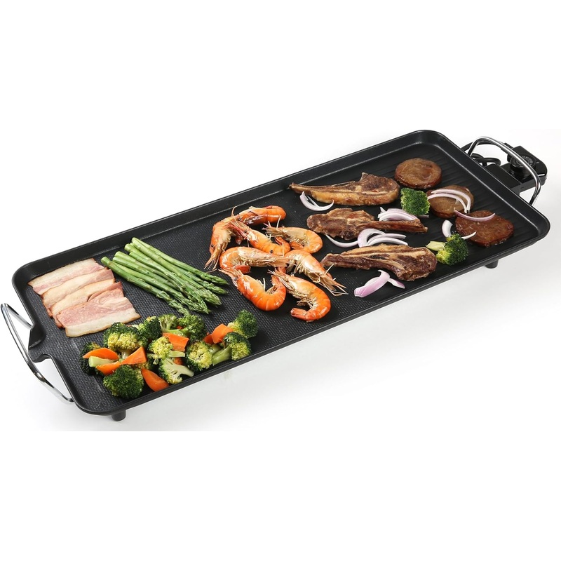 Electric Griddle 25X10.5 Inch with Removable Temperature Control Oversized Removable Cooking Plate with kitchen tongs Smokeless Indoor Grill Nonstick Plates 2 Cooking Zones | Bigbigmart.com