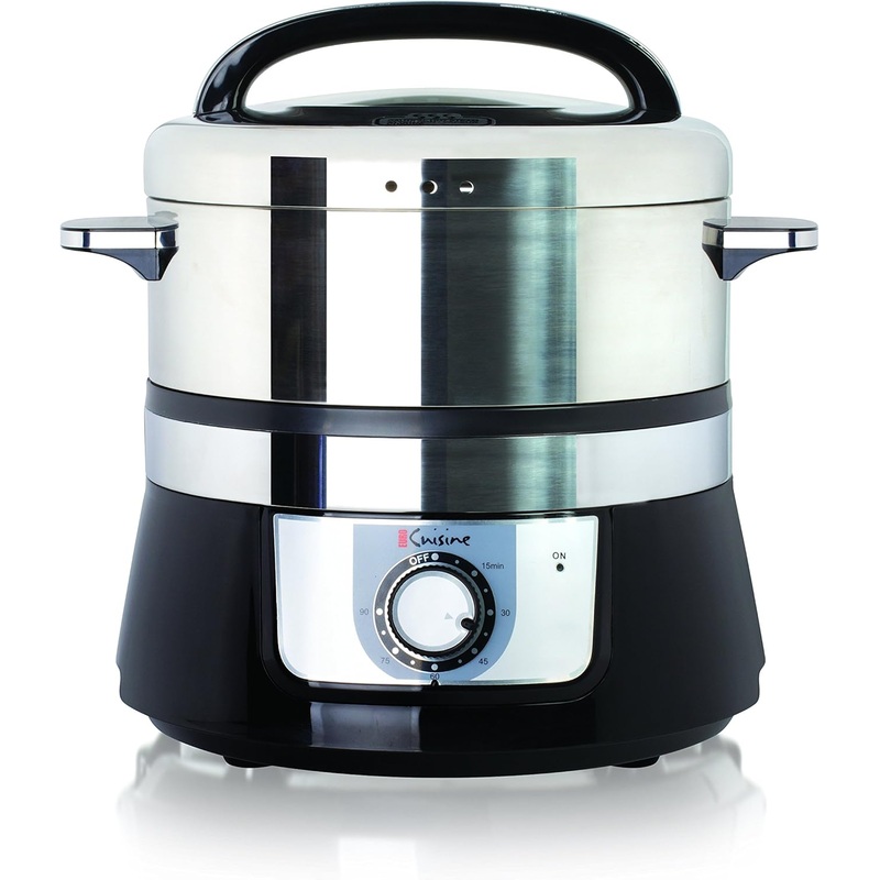 Euro Cuisine FS3200 Electric Food Steamer, Versatile Vegetable Steamer & Steam Cooker for Healthy Cooking, Ideal for Fish, Veggie, Meat, Easy Cleaning, Stainless Steel Design 1200 Watts | Bigbigmart.com