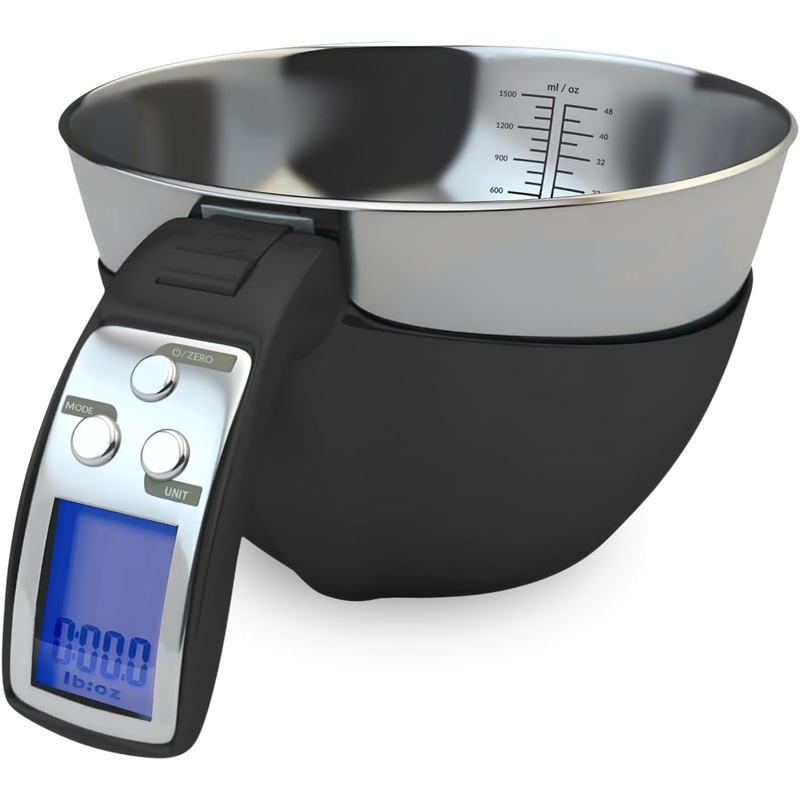 Fradel Digital Kitchen Food Scale & Mixing Bowl – Measuring Cup Scale in Grams & Ounces for Cooking, Baking, Diet, Gifting – Stainless Steel, Dishwasher-Safe Removable Bowl – 11lb Capacity – Black | Bigbigmart.com