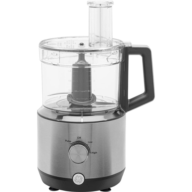 GE Food Processor | 12 Cup | Complete With 3 Feeding Tubes, Stainless Steel Mixing Blade & Shredding Disc | 3 Speed | Great for Shredded Cheese, Chicken & More | Kitchen Essentials | 550 Watts | Bigbigmart.com