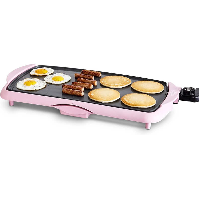 GreenLife 20 Extra Large Electric Griddle, Non-Toxic PFAS & PFOA-Free Ceramic Nonstick, Temperature Control, Quick Even Heating, Removable Drip Tray, Pancakes, Eggs, Sausage, Easy Clean, Pink | Bigbigmart.com