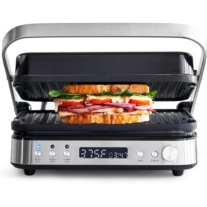 GreenPan Electric Indoor Stainless Steel 6-in-1 Contact Grill and Griddle, Healthy Ceramic Nonstick, Dishwasher Safe Reversible Plates, PFAS-Free | Bigbigmart.com