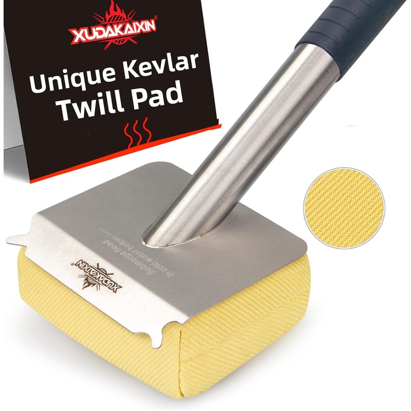 Grill Brush Bristle Free,Unique Kevlar Fiber Twill pad Perfect for Cast Iron/Stainless-Steel Grates,Replaceable Cleaning Head,Safe Grill Brush for Outdoor Grill,Gifts for Men/Dad | Bigbigmart.com