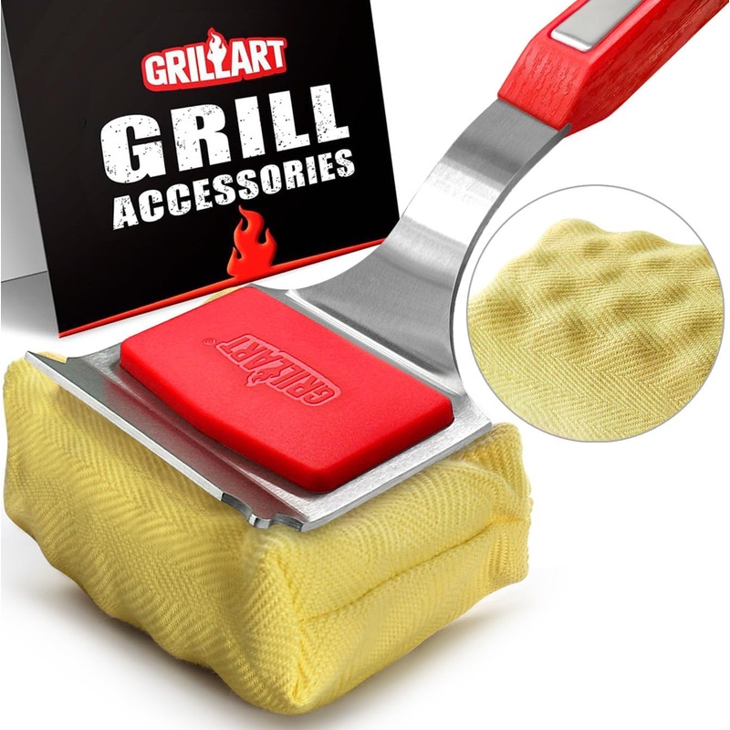 GRILLART Grill Brush Bristle Free. SteamWizards BBQ Replaceable Cleaning Head, Unique Seamless-Fit Scraper Tool for Cast Iron/Stainless-Steel Grates, Safe Barbecue Grill Cleaner-Red | Bigbigmart.com