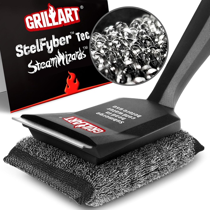GRILLART Grill Brush Bristle Free, SteamWizards [Ultra Safe & Efficient] Grill Cleaner Brush with 1 Replacement Head, for Cast Iron and Stainless Steel Grates, BBQ Grill Brush for Outdoor Grill | Bigbigmart.com