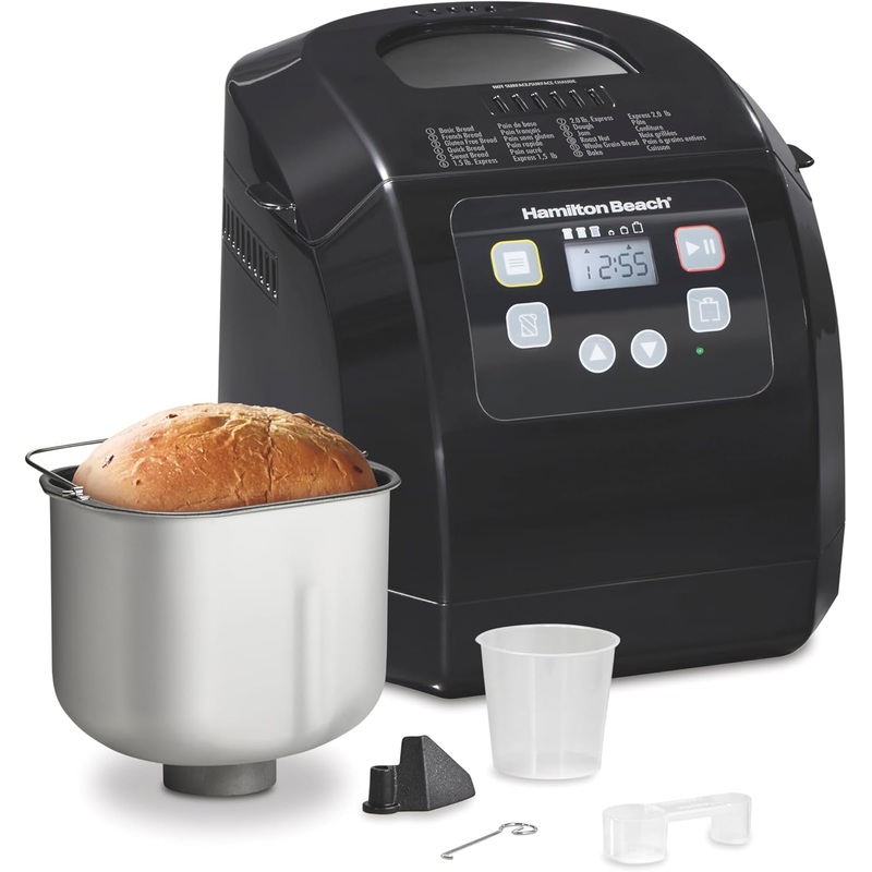 Hamilton Beach Bread Maker Machine, Digital, Programmable, 12 Settings + Gluten Free, Dishwasher Safe PFAS-Free Nonstick Pan + Kneading Paddle, 2 lb Capacity, Black (29982) | Bigbigmart.com