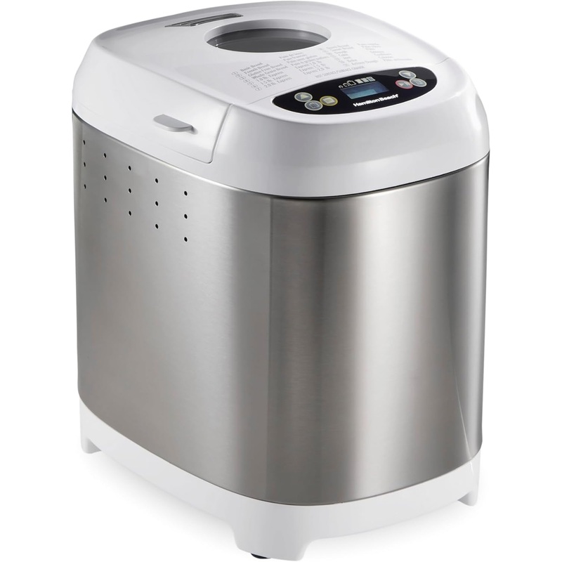 Hamilton Beach Digital Electric Bread Maker Machine Artisan and Gluten-Free, 2 lbs Capacity, 14 Settings, White and Stainless Steel (29987) | Bigbigmart.com