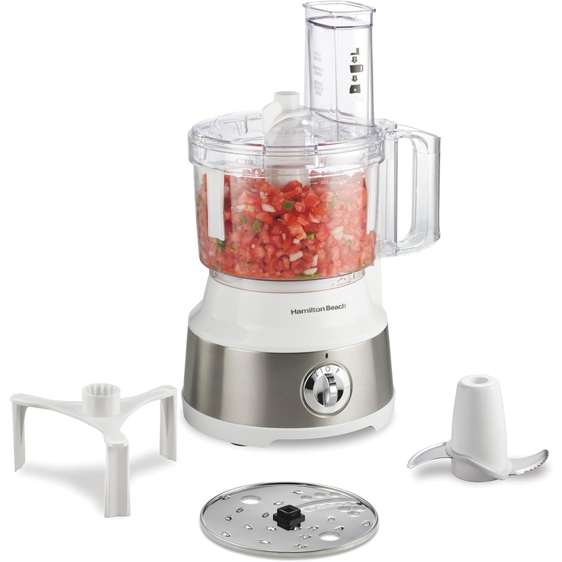 Hamilton Beach Food Processor & Vegetable Chopper for Slicing, Shredding, Mincing, and Puree, 10 Cups + Easy Clean Bowl Scraper, White and Stainless Steel (70733) | Bigbigmart.com