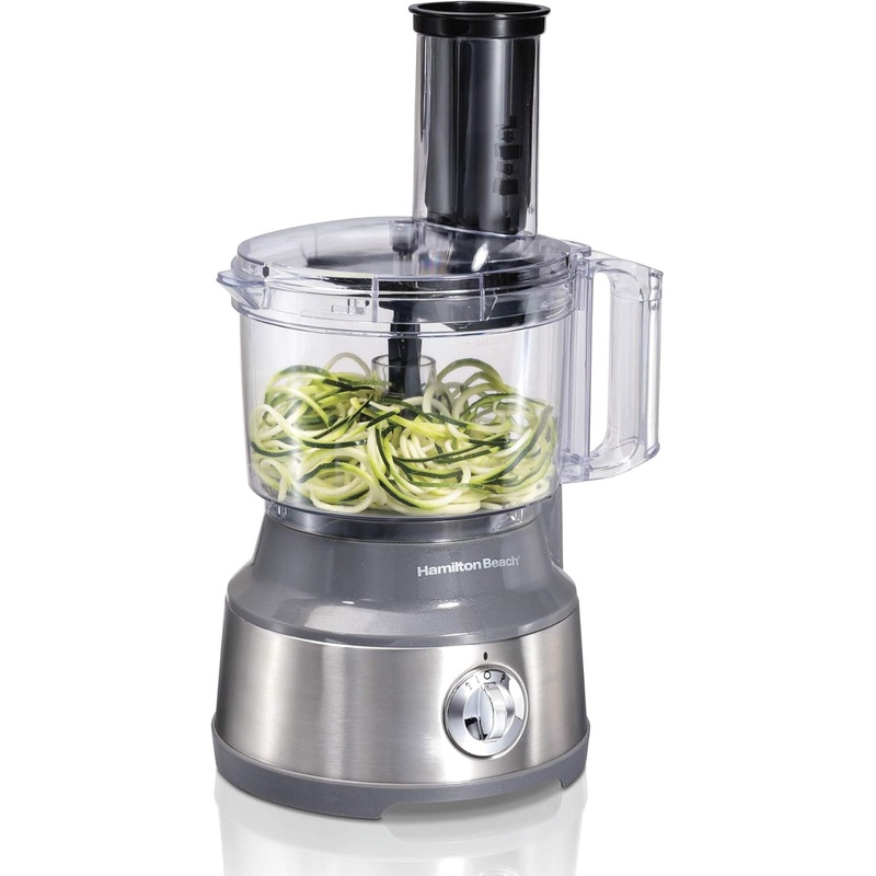 Hamilton Beach Food Processor & Vegetable Chopper for Slicing, Shredding, Mincing, and Puree, 10 Cups + Veggie Spiralizer makes Zoodles and Ribbons, Grey and Stainless Steel (70735) | Bigbigmart.com