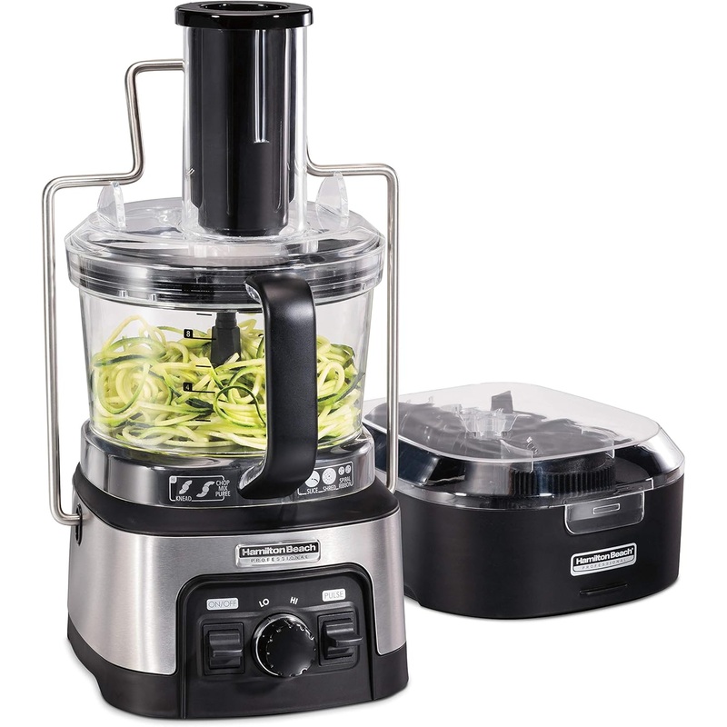 Hamilton Beach Professional Stack & Snap Food Processor & Veggie Spiralizer for Slicing, Shredding and Kneading, Extra-Large 3 Feed Chute Fits Whole Vegetables, 12 Cups, Stainless Steel (70815) | Bigbigmart.com
