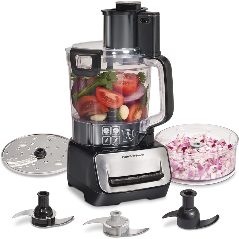Hamilton Beach Stack & Snap Food Processor and Vegetable Chopper, BPA Free, Stainless Steel Blades, 14 Cup + 4-Cup Mini Bowls, 3-Speed 500 Watt Motor, Black (70585) | Bigbigmart.com