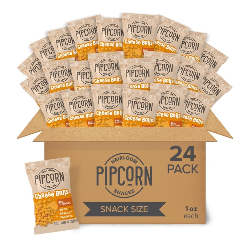Heirloom Cheddar Cheese Balls by Pipcorn – Cheddar 1oz 24pk – Healthy Snacks, Gluten Free Snacks, Snack Packs, Heirloom Corn, Baked not Fried, Individually Wrapped | Bigbigmart.com
