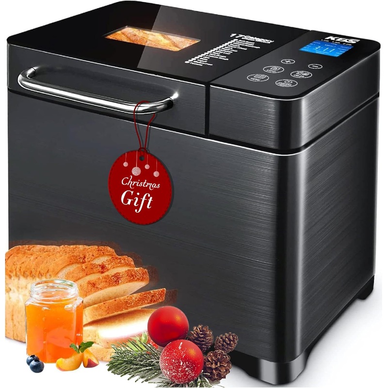 KBS 17-in-1 Bread Maker-Dual Heaters, 710W Machine Stainless Steel with Gluten-Free, Dough Maker,Jam,Yogurt PROG, Auto Nut Dispenser,Ceramic Pan& Touch Panel, 3 Loaf Sizes 3 Crust Colors,Recipes | Bigbigmart.com