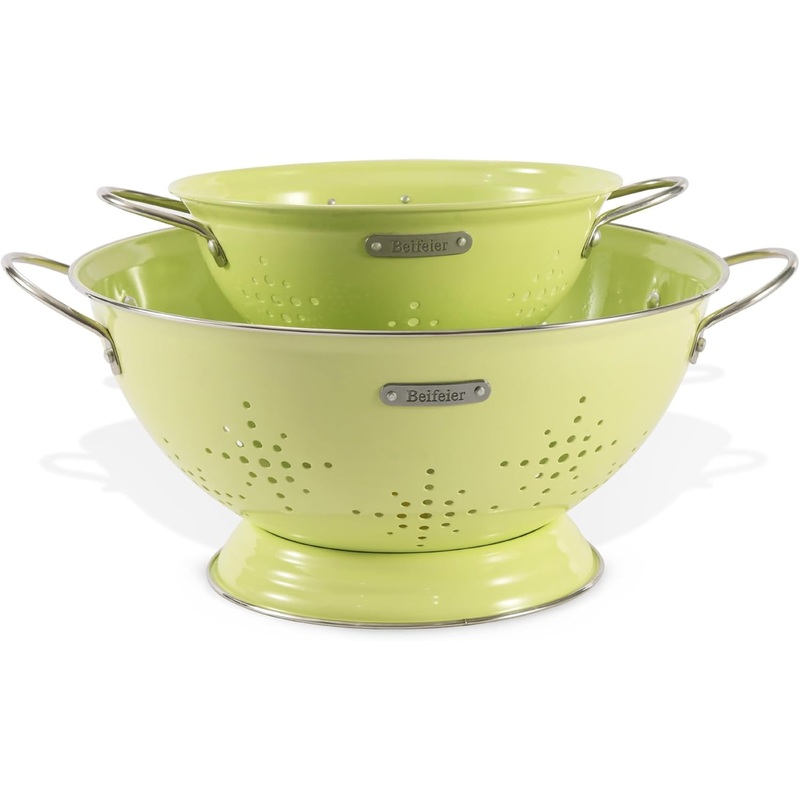 Metal Colander 2 Pack, Strainer Bowel with Handles 2Qt & 6Qt Powder Coated Solid Ring Base Heavey Duty Kitchen Drainer Basket for Pasta Veggies and Fruits,New Home Apartment Essentials (LightGreen) | Bigbigmart.com