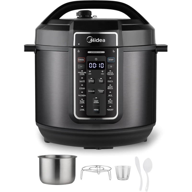 Midea 12-in-1 Electric Pressure Cooker, 8 Quarts, 12 Presets, Multi-Functional Programmable Slow Cooker, Rice Cooker, Steamer, Saut Pan, Yogurt Maker, and More, Stainless Steel | Bigbigmart.com