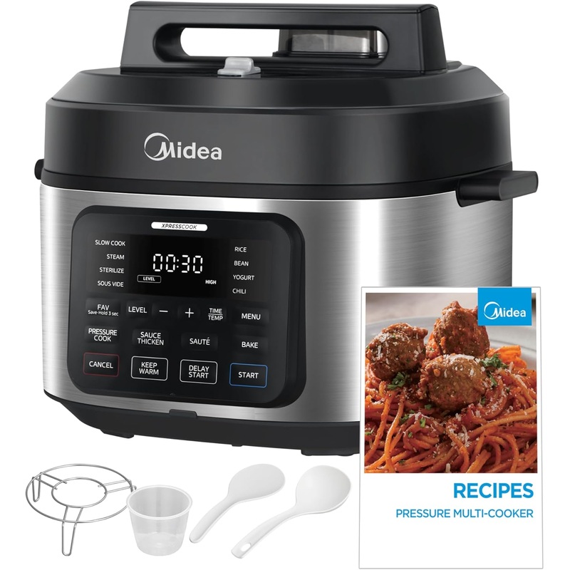 Midea WideMax 12-in-1 Electric Pressure Cooker, 6.5 Quart, 12 Presets, Multi-Functional Programmable Slow Cooker, Rice Cooker, Steamer, Saut Pan, Cake, Yogurt, Warmer and More | Bigbigmart.com