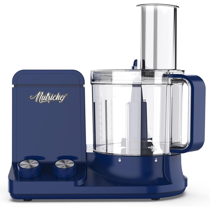 NutriChef Food Processor 2 Liter Capacity – Multipurpose & Ultra Quiet Motor – Includes 6 Attachment Blades & Silicone Feet to Prevent Slippage -12 Cup Capacity- Pre-Set Speed For Easy Use, Royal Blue | Bigbigmart.com