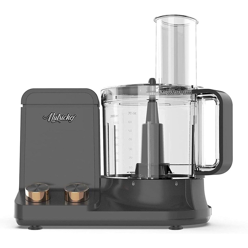 NutriChef Food Processor 2 Liter Capacity – Multipurpose & Ultra Quiet Powerful Motor – Includes 6 Attachment Blades – 12 Cup Capacity – Pre-Set Speed For Easy Use – Black Chrome & Space Gray | Bigbigmart.com