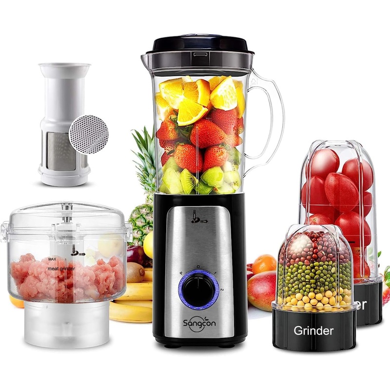 SANGCON 5 in 1 Blender and Food Processor Combo for Kitchen, Small Electric Food Chopper for Meat and Vegetable, 350W High Speed Blenders with 2 Speeds and Pulse for Smoothies and Shakes | Bigbigmart.com