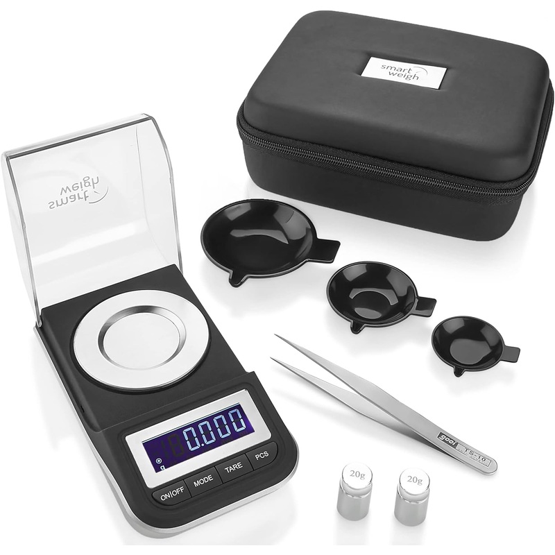 Smart Weigh 50g x 0.001 Grams, Premium High Precision Digital Milligram Scale, Includes Tweezers, Calibration Weights,Three Weighing Pans and Case | Bigbigmart.com