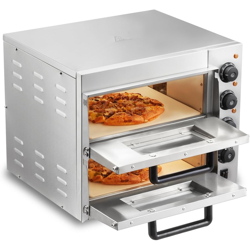 VEVOR Commercial Pizza Oven Countertop, 14 Double Deck Layer, Stainless Steel Electric Pizza Oven with Stone and Handle, Multipurpose Indoor Pizza Maker for Restaurant Home Pretzels Baked | Bigbigmart.com