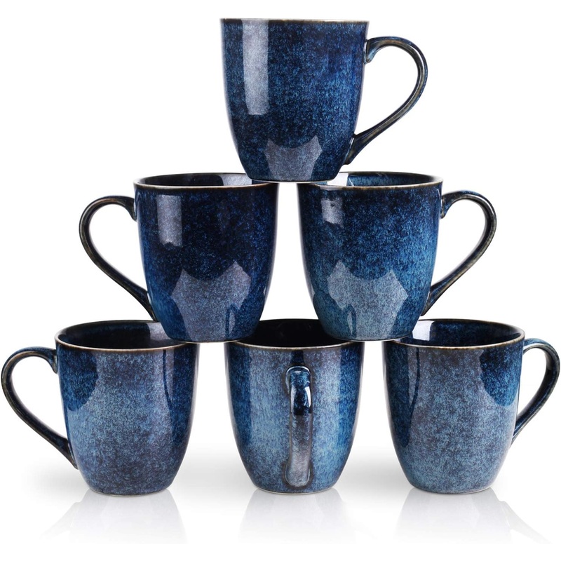 vicrays Coffee Mug Set, 12 Ounce, Set of 6, Ceramic Mug for Men, Women, Unique Glazed Mugs with Handle for Coffee, Tea, Milk, Cocoa, Cereal(blue) | Bigbigmart.com