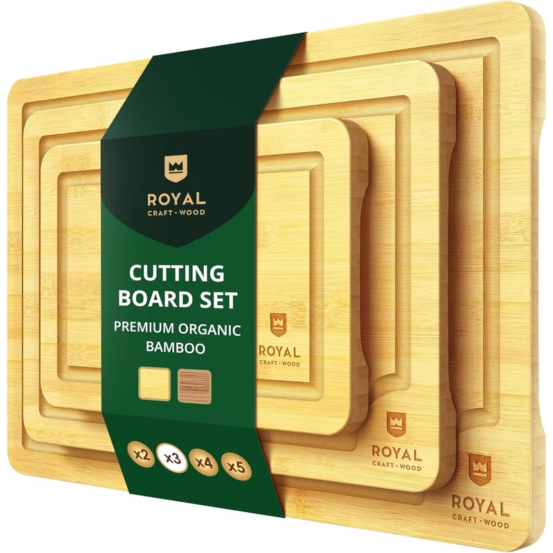 Wooden Cutting Boards for Kitchen Meal Prep & Serving – Bamboo Wood Cutting Board Set – Charcuterie & Chopping Butcher Block for Meat – Kitchen Gadgets Gift | Bigbigmart.com