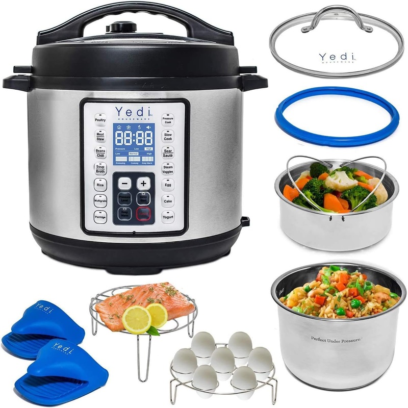 Yedi HOUSEWARE 9-in-1 Total Package Instant Programmable Pressure Cooker, 6 Quart, Deluxe Accessory kit, Recipes, Pressure Cook, Slow Cook, Rice Cooker, Yogurt Maker, Egg Cook, Saut, Steamer, Stainless Steel | Bigbigmart.com