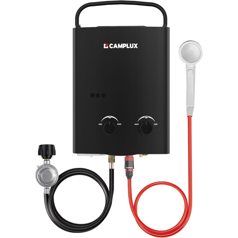 CAMPLUX Portable Water Heater 1.32 GPM, 5L Tankless Water Heater Propane Outdoor, AY132BN, Black | Bigbigmart.com