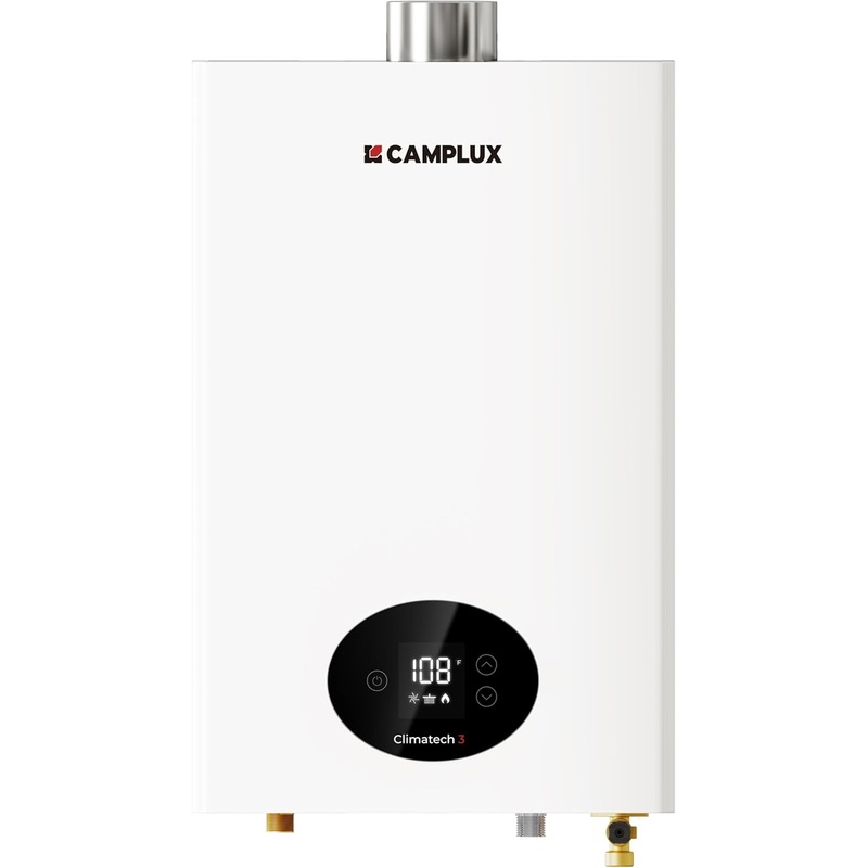 CAMPLUX Tankless Water Heater Gas, 65,000 BTU Natural Gas Tankless Water Heater Indoor, Tankless Gas Water Heaters 2.64 GPM, Climatech 3 Series, CX264, White | Bigbigmart.com