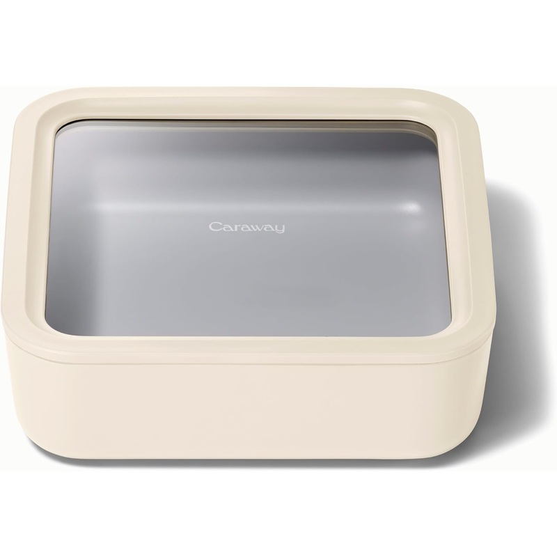 Caraway Glass Food Storage, 10 Cup Glass Container,Ceramic Coated Food Container,Easy to Store, Non Toxic, Non Stick Lunch Box Container with Glass Lids. Dishwasher, Oven,Square Shape,Cream | Bigbigmart.com