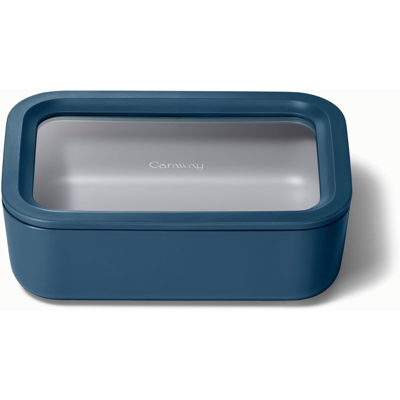 Caraway Glass Food Storage – 6.6 Cup Glass Container – Ceramic Coated Food Container – Non Toxic, Non Stick Lunch Box Container with Glass Lids. Dishwasher, Oven, & Microwave Safe – Navy | Bigbigmart.com
