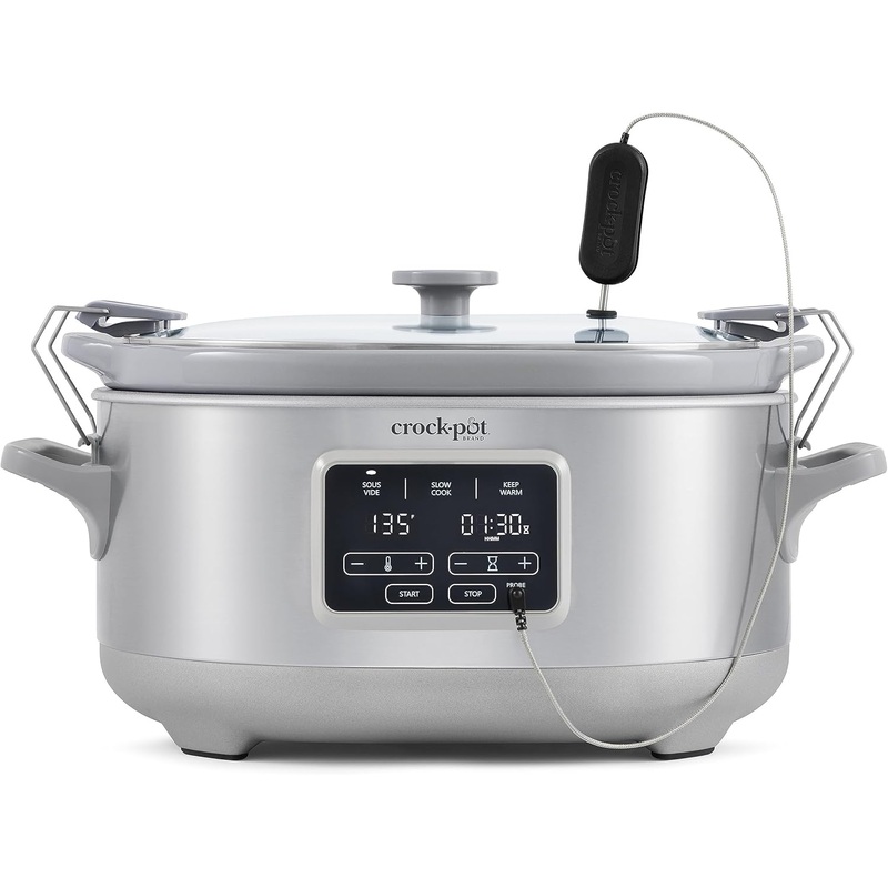 Crockpot Programmable 7-Quart Cook & Carry Slow Cooker with Sous Vide, Stainless Steel | Bigbigmart.com