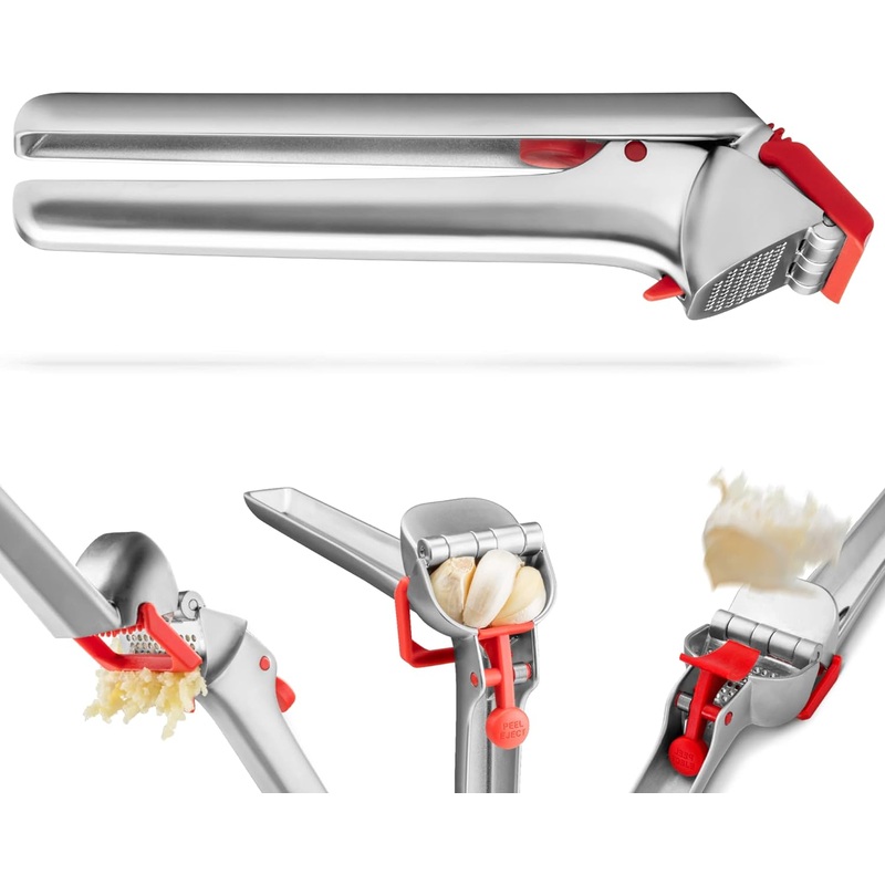 Dreamfarm Garject 2-In-1 Garlic Peeler, Garlic Press & Mincer with Garlic Peel Ejector, Chrome-Plated Zinc – Red | Bigbigmart.com