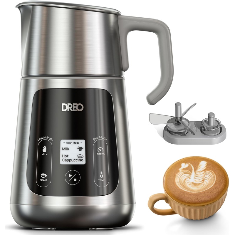 Dreo BaristaMaker Milk Frother, All-in-1, 15oz/450ml Hot/Cold Electric Foam Maker for Coffee, Latte Art-level Microfoam, Automatic Milk Warmer, Dairy/Plant-Based Milk, 30+ Drinks, Dishwasher Safe | Bigbigmart.com