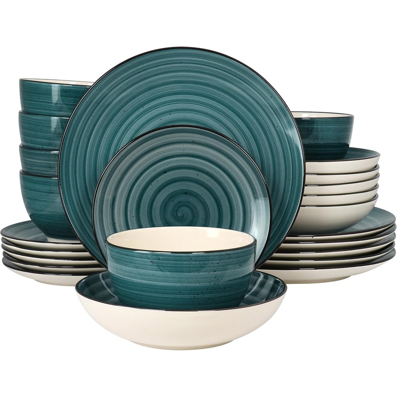 Elama Gia 24 Piece Stoneware Dinnerware Set (Dark Green) | Bigbigmart.com